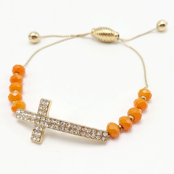 Stunning Orange and Gold Rhinestones Cross Bracelet - Picture 5 of 6